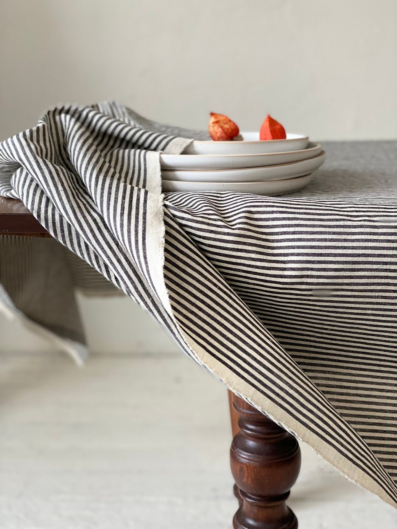 Striped Linen Tablecloth in different colors/raw edge striped softened linen tablecloths/Dinner Tablecloth/Free shipping image 3