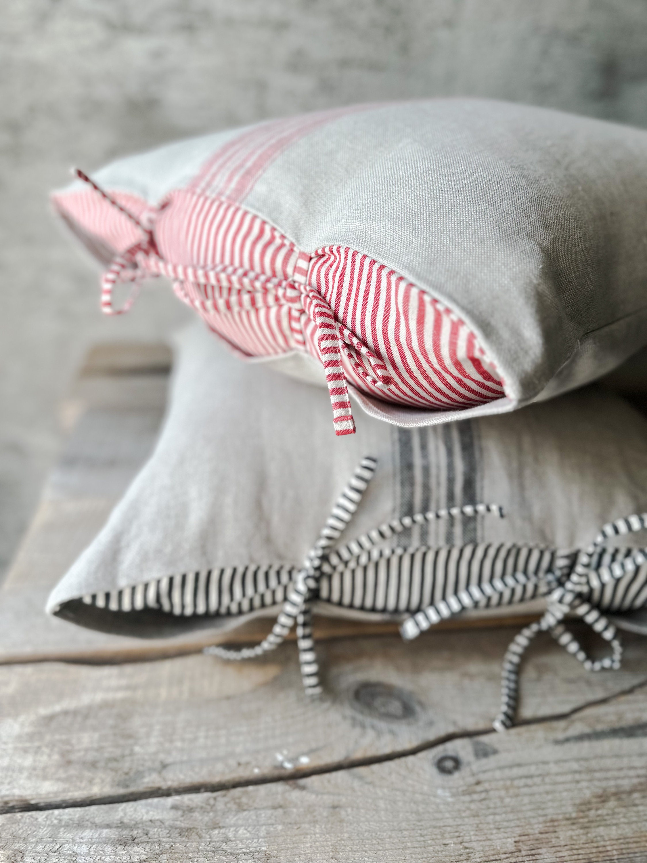 Federe Cuscino SHIVCASA 2 Pezzi - Cotone Rigato 50x50cm Con Cerniera Nascosta - Foto 4