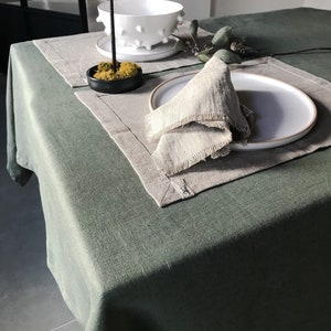 Stonewashed linen tablecloth in forest green/dark green softened linen tablecloth/Dinner Tablecloth in dusty green/free shipping image 4