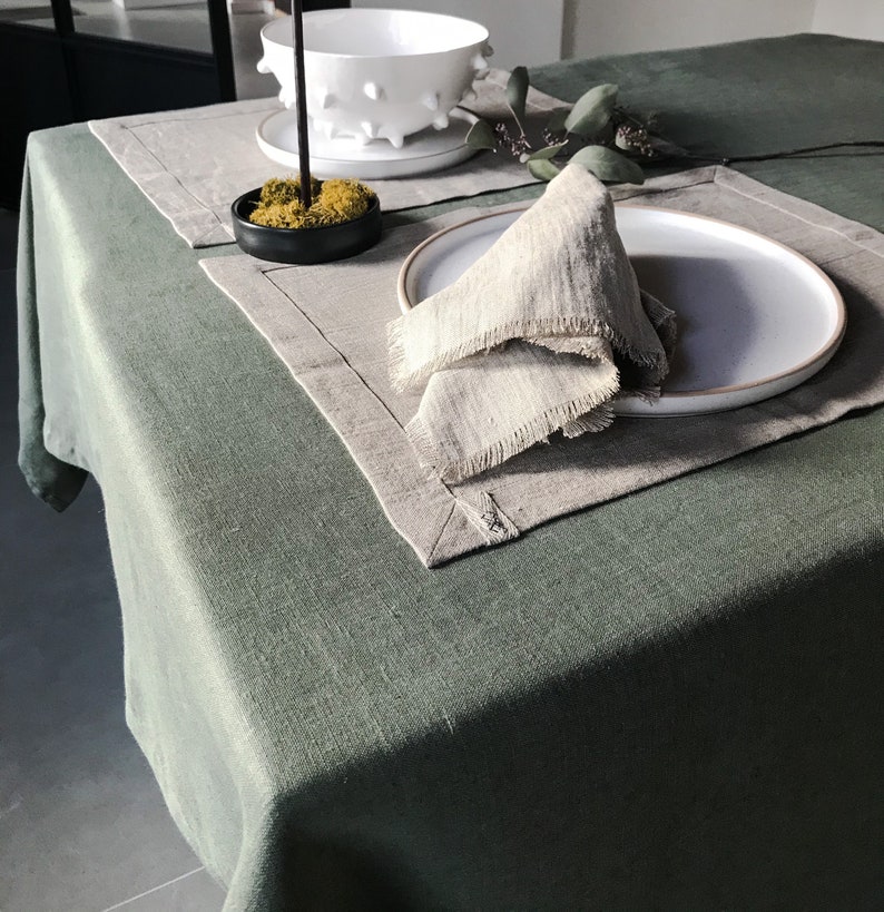 Stonewashed linen tablecloth in forest green/dark green softened linen tablecloth/Dinner Tablecloth in dusty green/free shipping image 4