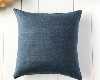 Set of 2, 4, 6 Softened linen pillow cases in navy blue melange/Linen throw pillows in denim blue/decorative cases/free shipping