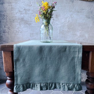 Soft washed linen table runner with ruffles in different colors/custom size linen table runner/linen table decor/free shipping image 8