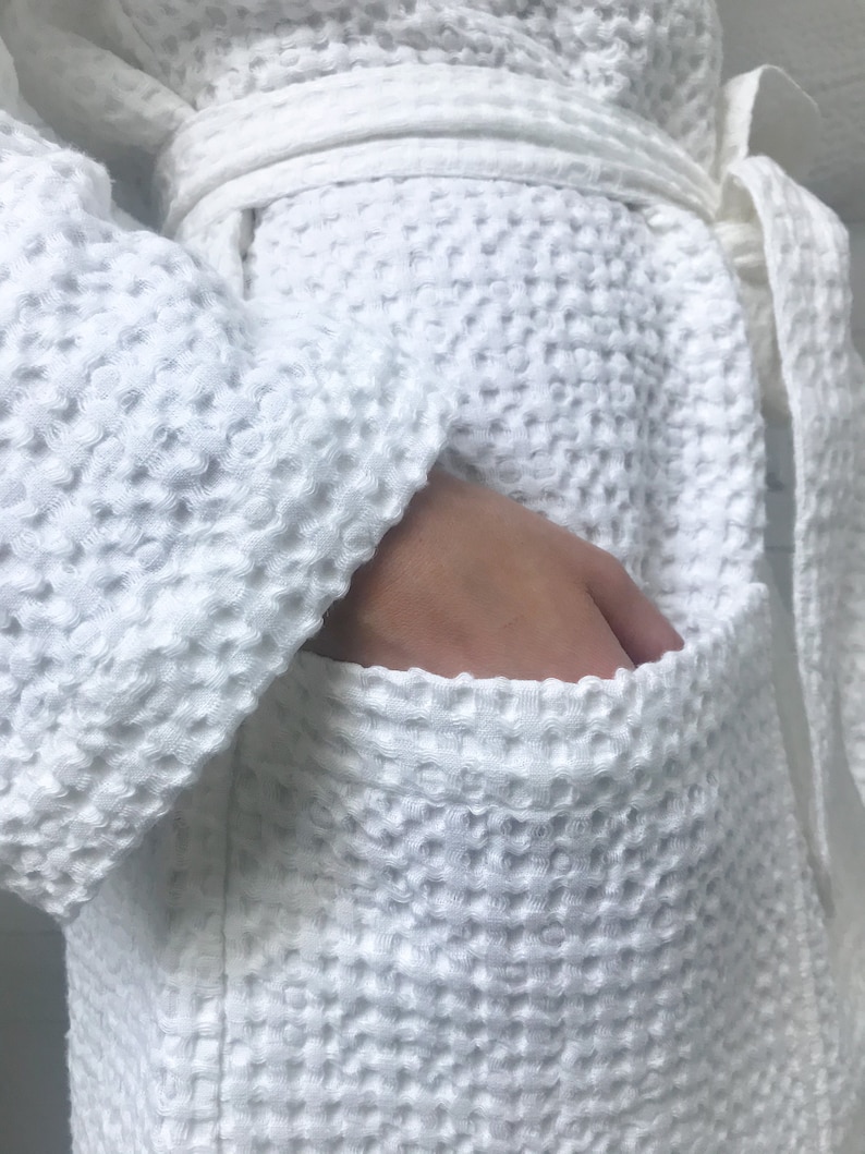 Waffle linen bath robe different colors/unisex waffle linen robe/waffle kimono robe/different sizes/Free express shipping image 4