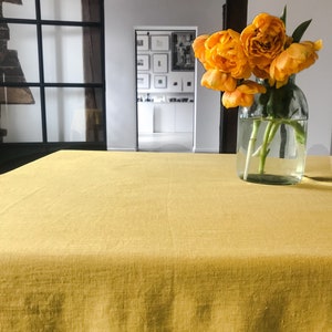 Stonewashed linen tablecloth in dusty yellow /softened linen tablecloth/Dinner Tablecloth in mustard yellow/free express shipping image 2