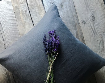 Set of 2, 4, 6 Stonewashed linen pillow cases in stylish charcoal gray/Softened linen throw pillows/decorative pillow cases/free shipping