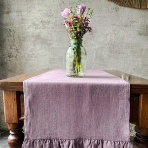 Soft washed linen table runner with ruffles in different colors/custom size linen table runner/linen table decor/free shipping image 2