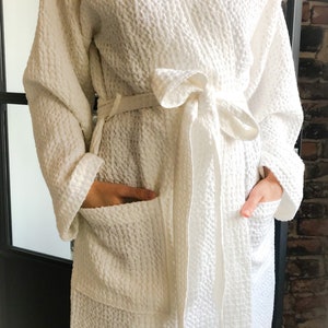 Waffle linen bath robe different colors/unisex waffle linen robe/waffle kimono robe/different sizes/Free express shipping image 5