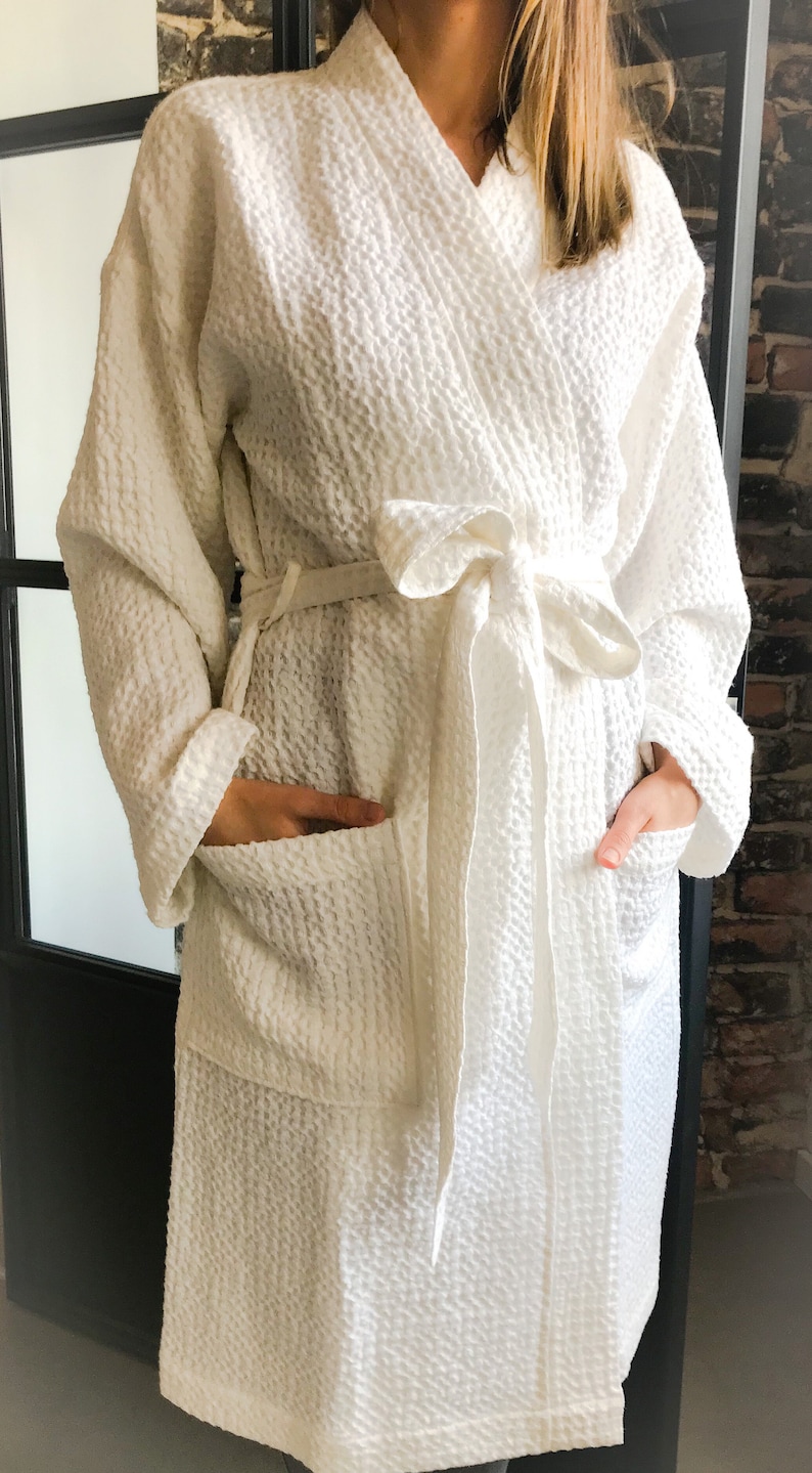 Waffle linen bath robe different colors/unisex waffle linen robe/waffle kimono robe/different sizes/Free express shipping image 5