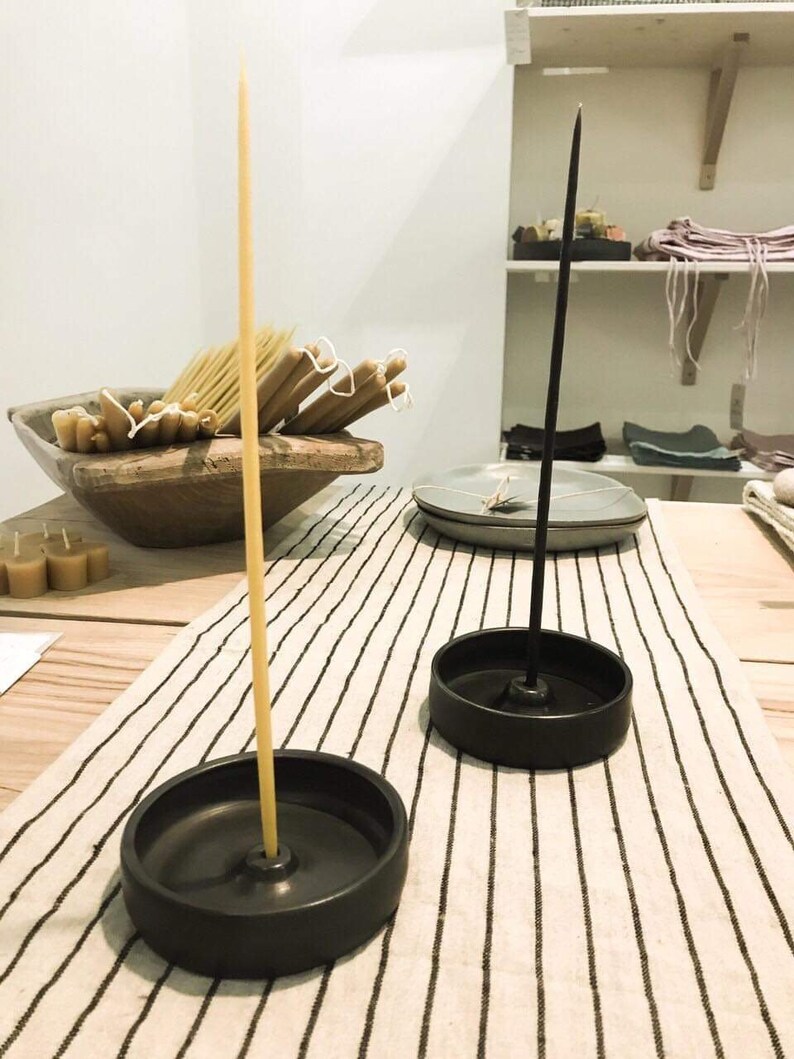 Handmade Black Ceramic Candle Holder/thin Taper Candle Etsy