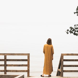 Loose linen dress DUNE in cinnamon/long linen dress/Maxi Linen dress/Long sleeve linen dress/oversized linen dress in cinnamon/free shipping image 6