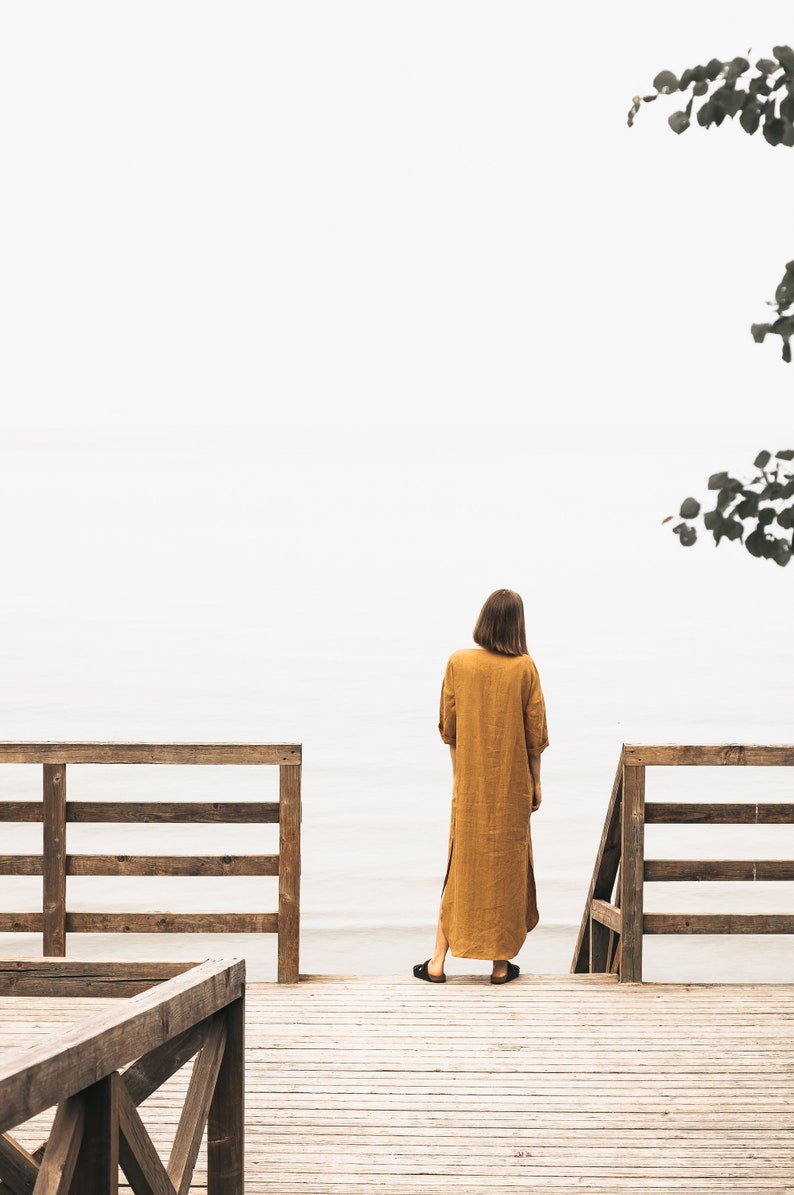 Loose linen dress DUNE in cinnamon/long linen dress/Maxi Linen dress/Long sleeve linen dress/oversized linen dress in cinnamon/free shipping image 6