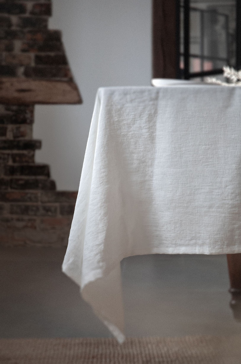 Stonewashed linen tablecloth in off white/Cream white softened linen tablecloth/Dinner Tablecloth/free shipping image 1