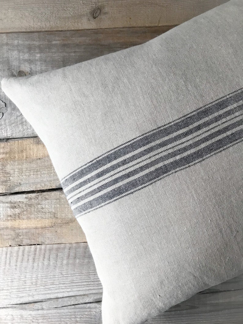 Rustic linen pillow case/Linen throw pillow cover/striped decorative pillow case/hidden zipper/grain sack pillow case/free shipping image 2