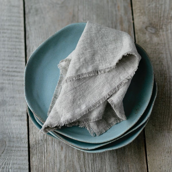 Set of 2, 4, 6, and 8 Natural Linen Napkins with fringes/Stonewashed handmade Linen Napkins/Rustic Napkins/Natural fringes/FREE SHIPPING