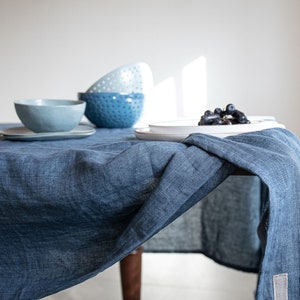 Stonewashed linen tablecloth in navy blue melange/Dark blue softened linen tablecloth/Dinner Tablecloth in linen denim/free shipping