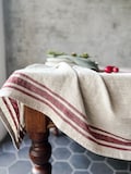 Rustic natural linen tablecloth in blue,black, green and red stripes/grain sack linen tablecloth/farm tablecloth/EXPRESS SHIPPING product logo