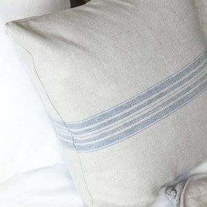 Rustic linen pillow case with blue stripe/Linen throw pillow cover/striped decorative pillow cover/grain sack pillow sham/free shipping image 1