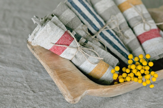 Thick Linen Tea Towels in Various Patterns, Handmade Kitchen