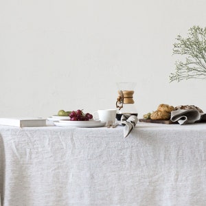 Washed Linen Tablecloth in beige white thin stripes/striped softened linen tablecloths/Dinner Tablecloth/Free shipping image 6