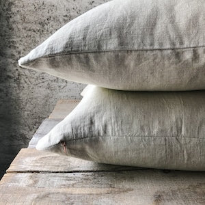 Rustic washed linen pillow case in natural/Raw linen throw pillow covers/grain sack pillow case/farmhouse pillow sham/decorative pillow case image 2