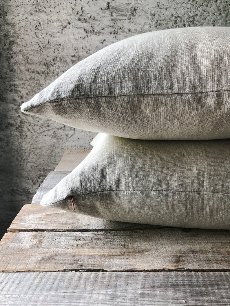 Rustic washed linen pillow case in natural/Raw linen throw pillow covers/grain sack pillow case/farmhouse pillow sham/decorative pillow case image 2