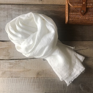 Natural soft linen scarf in stylish cream white/ soft and fluffy unisex scarf/Stonewashed linen all season scarf/free shipping