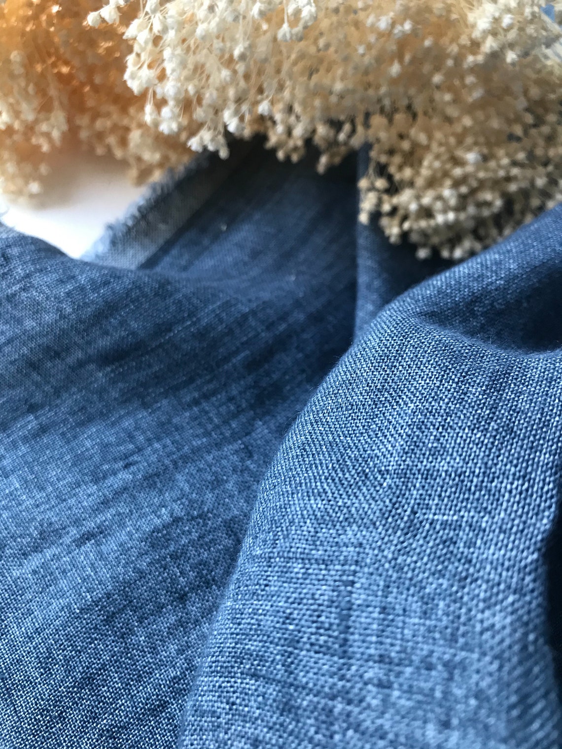 Denim Linen fabric by the yard and meter/dark blue stonewashed Etsy