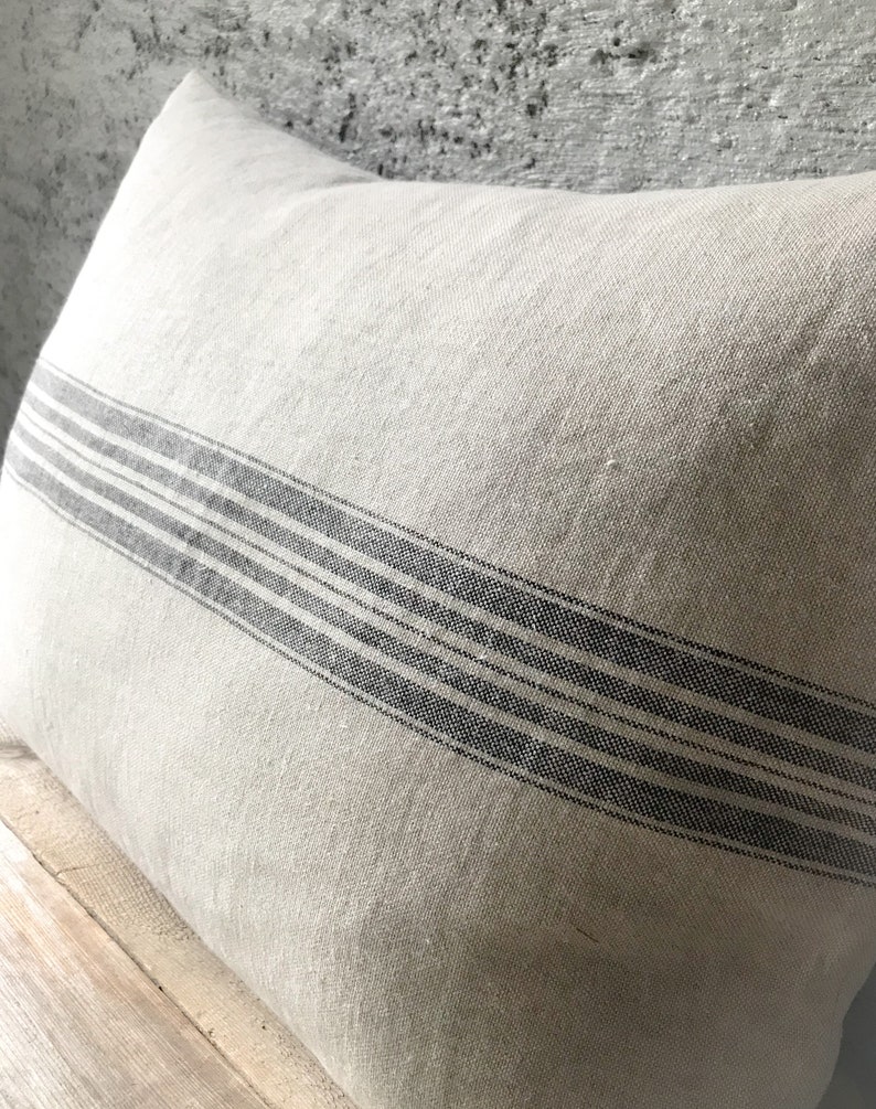 Rustic linen pillow case/Linen throw pillow cover/striped decorative pillow case/hidden zipper/grain sack pillow case/free shipping image 4