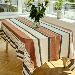 Stonewashed linnen tafelkleed in rustieke rode strepen/Verzacht linnen dinertafelkleed in baksteenrode strepen/gratis expresverzending