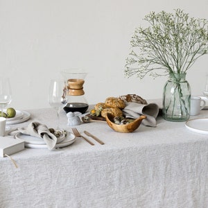 Washed Linen Tablecloth in beige white thin stripes/striped softened linen tablecloths/Dinner Tablecloth/Free shipping image 8