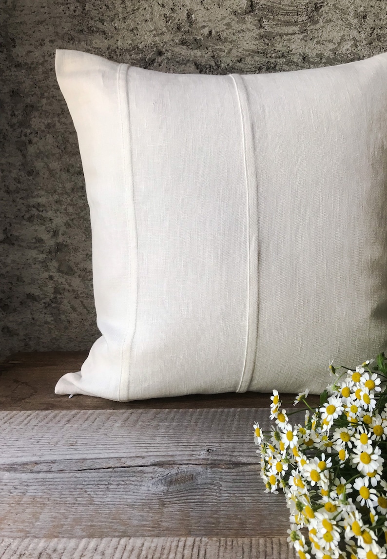 Set of 2,4 and 6 Stonewashed linen pillow cases in off white with double decorative seam/Decorative linen cushion covers/free shipping image 3