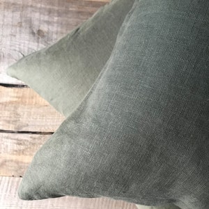 Stonewashed linen pillow cases in stylish forest green/Softened linen throw pillows in dark green/decorative pillow cases image 4