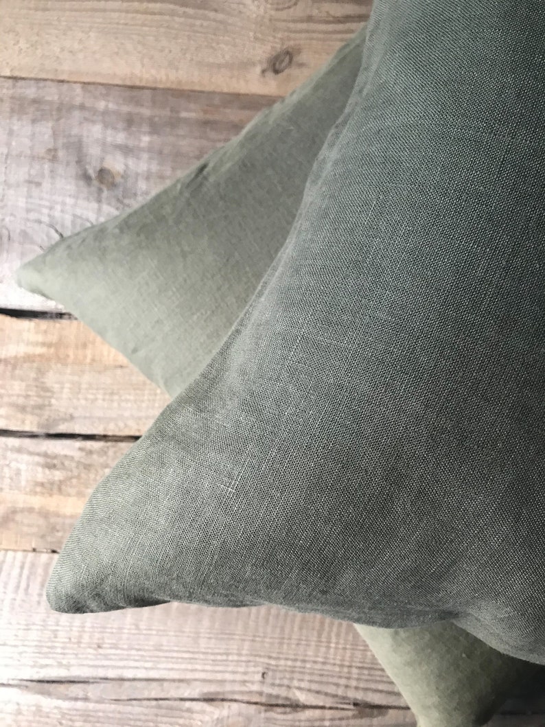 Stonewashed linen pillow cases in stylish forest green/Softened linen throw pillows in dark green/decorative pillow cases image 4