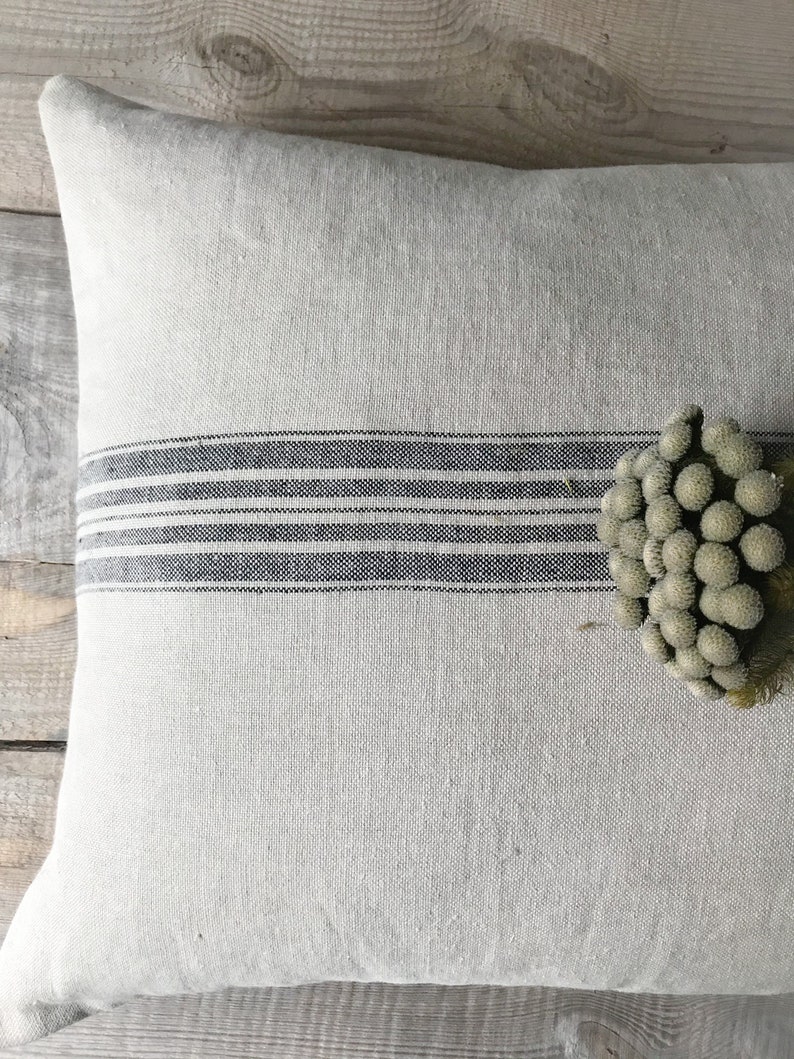 Rustic linen pillow case/Linen throw pillow cover/striped decorative pillow case/hidden zipper/grain sack pillow case/free shipping image 3