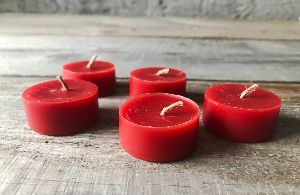 Set of 4 610 Pure Beeswax Tea Light Candles in Natural Red Etsy