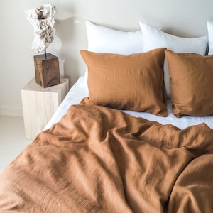 Stonewashed linen duvet cover in stylish cinnamon/washed linen bedding/linen duvet custom size in brown cinnamon