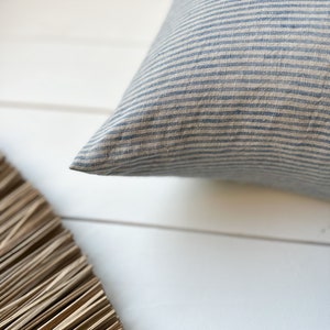 Set of 2, 4, 6 Softened linen pillow cases in rustic blue/natural stripes/Linen throw pillows in stripes/decorative cases/free shipping image 4