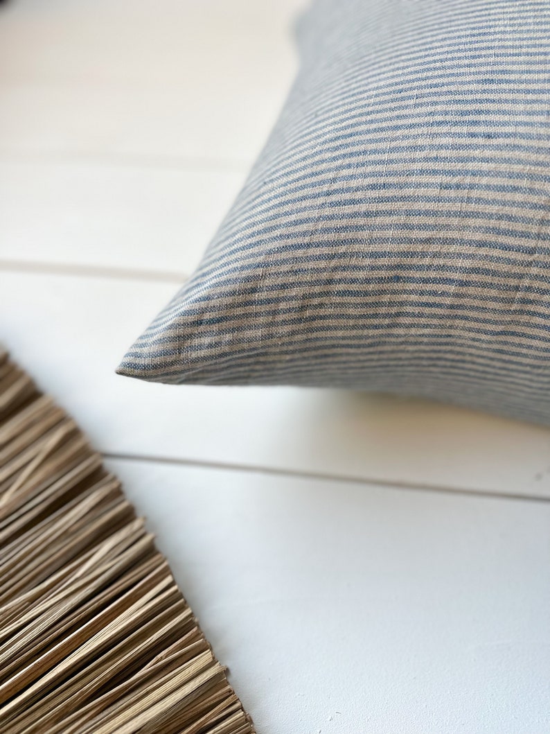 Set of 2, 4, 6 Softened linen pillow cases in rustic blue/natural stripes/Linen throw pillows in stripes/decorative cases/free shipping image 4