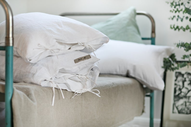 Off White linen duvet cover with ties/Stonewashed linen bedding/washed linen duvet custom in cream white image 5