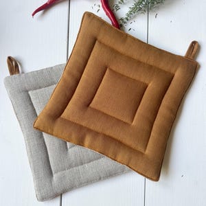Double sided Linen pot holders in different colors/Quilted pot holder/linen hot pad/Heat resistant linen pot holder