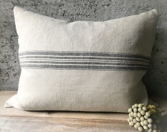 Rustic linen pillow case/Linen throw pillow cover/striped decorative pillow case/hidden zipper/grain sack pillow case/free shipping