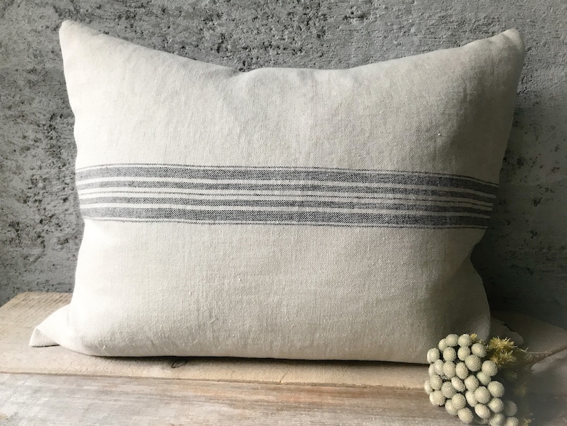 Rustic linen pillow case/Linen throw pillow cover/striped decorative pillow case/hidden zipper/grain sack pillow case/free shipping image 1