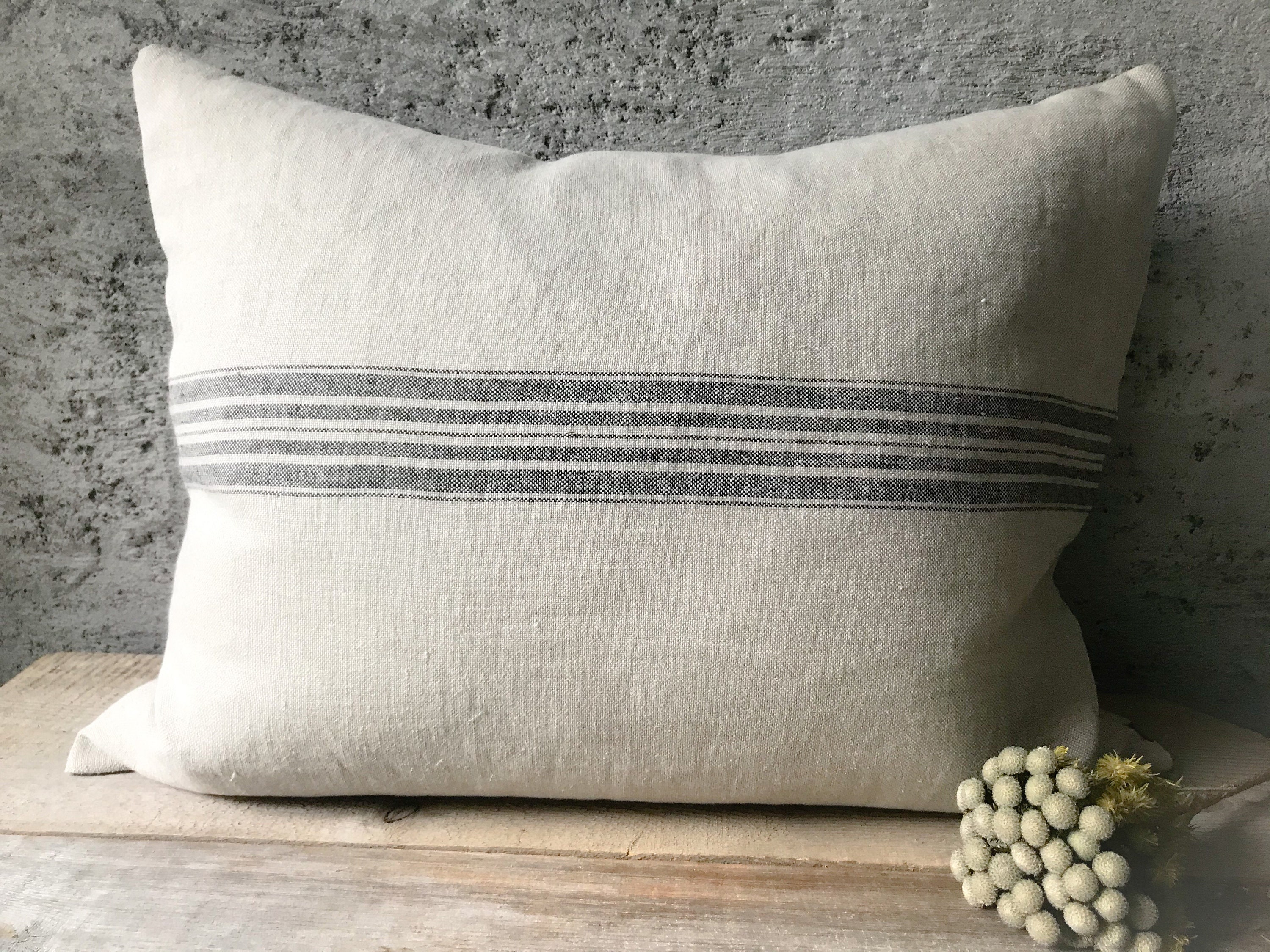 Rustic Linen Pillow Case/linen Throw Pillow Cover/striped Etsy