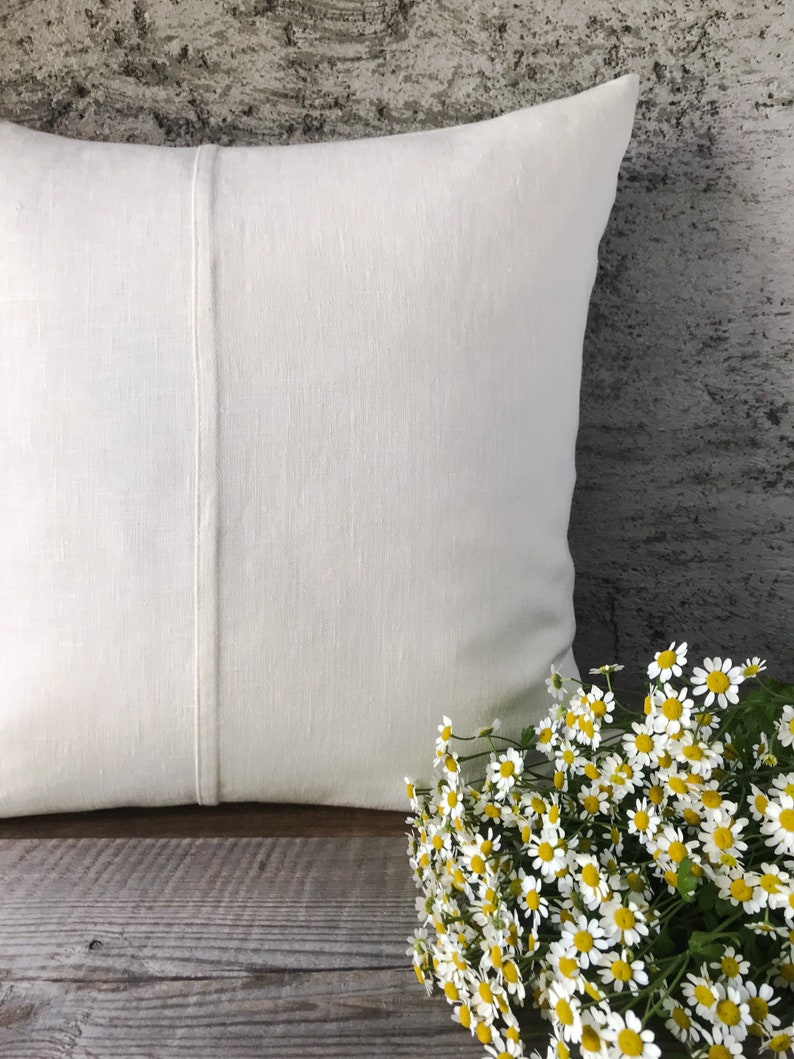 Set of 2,4 and 6 Stonewashed linen pillow cases in off white with double decorative seam/Decorative linen cushion covers/free shipping image 2