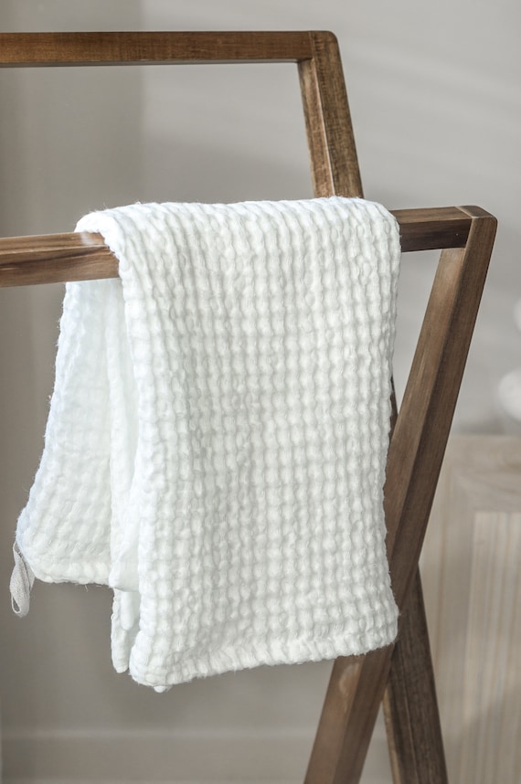 Soft Linen Waffle Bath Towel in off White soft and Fluffy Waffle
