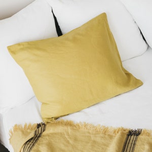 Linen pillow case in yellow with envelope closure/washed linen pillow cases in mustard yellow/custom size pillow shams