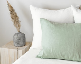 Linen pillow case in dusty mint with envelope closure/washed linen pillow cases in sage green/custom size pillow shams