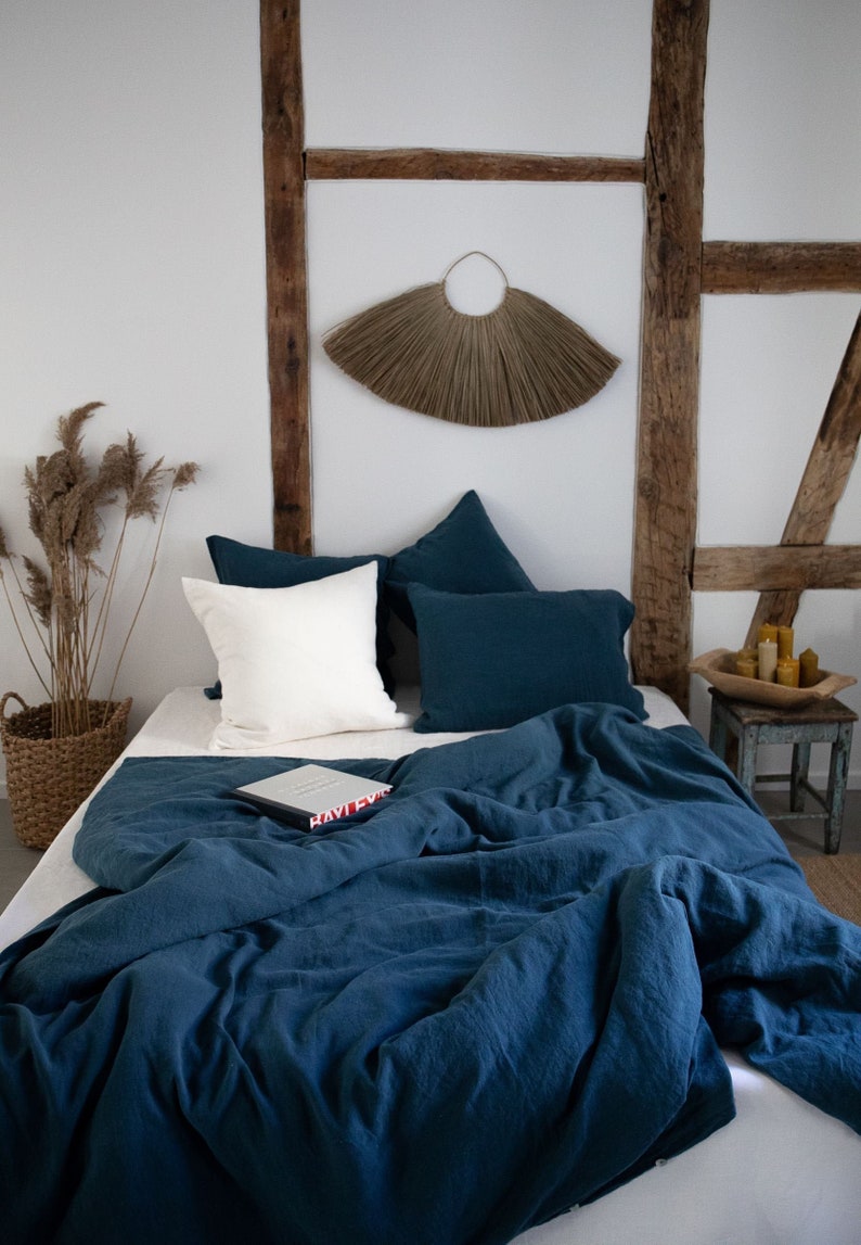 Dark blue linen duvet cover/Stonewashed linen bedding/linen duvet custom size in navy blue image 1