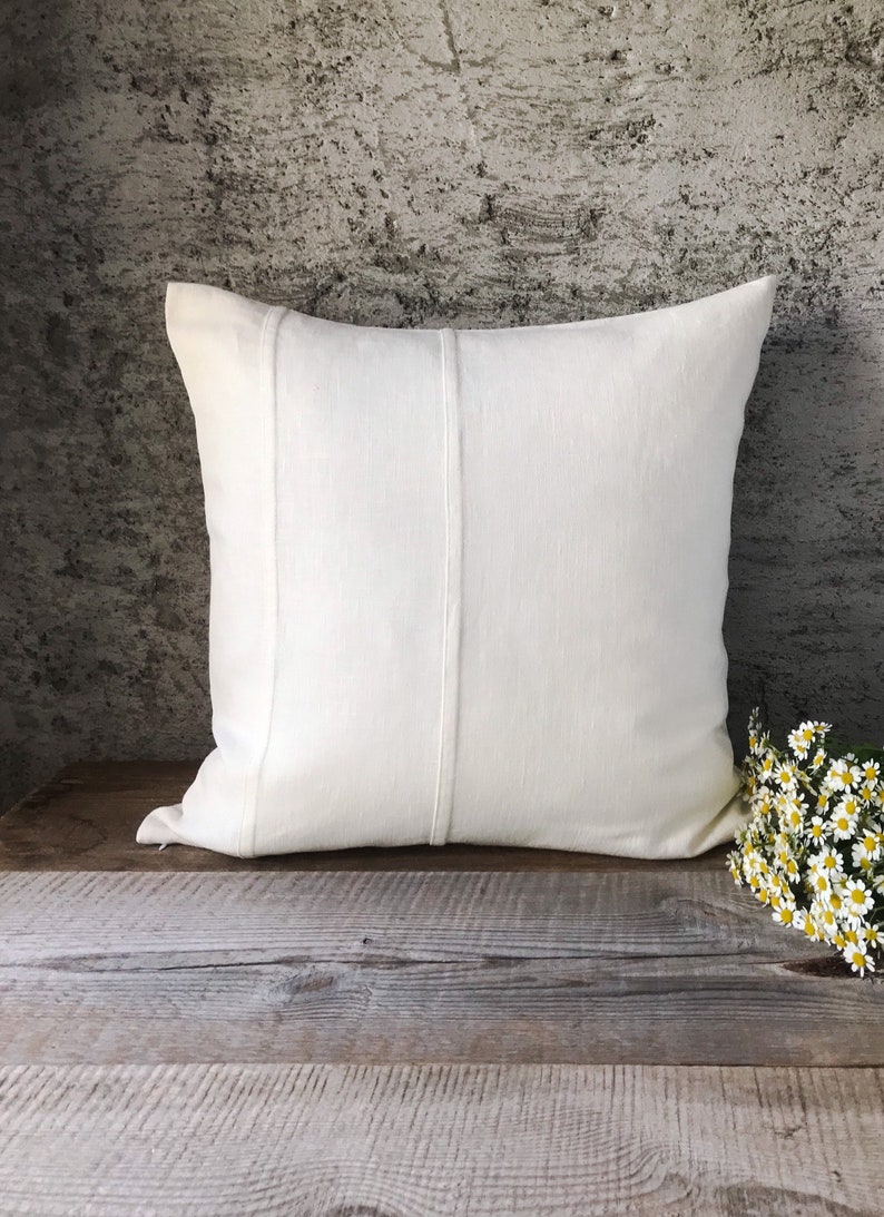 Set of 2,4 and 6 Stonewashed linen pillow cases in off white with double decorative seam/Decorative linen cushion covers/free shipping image 1