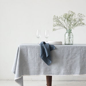 Striped washed Linen Tablecloth in blue/natural stripes/striped softened linen tablecloth with simple seam/Dinner Tablecloth/Free shipping